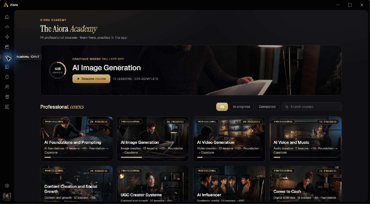 Aiora Windows app: Academy